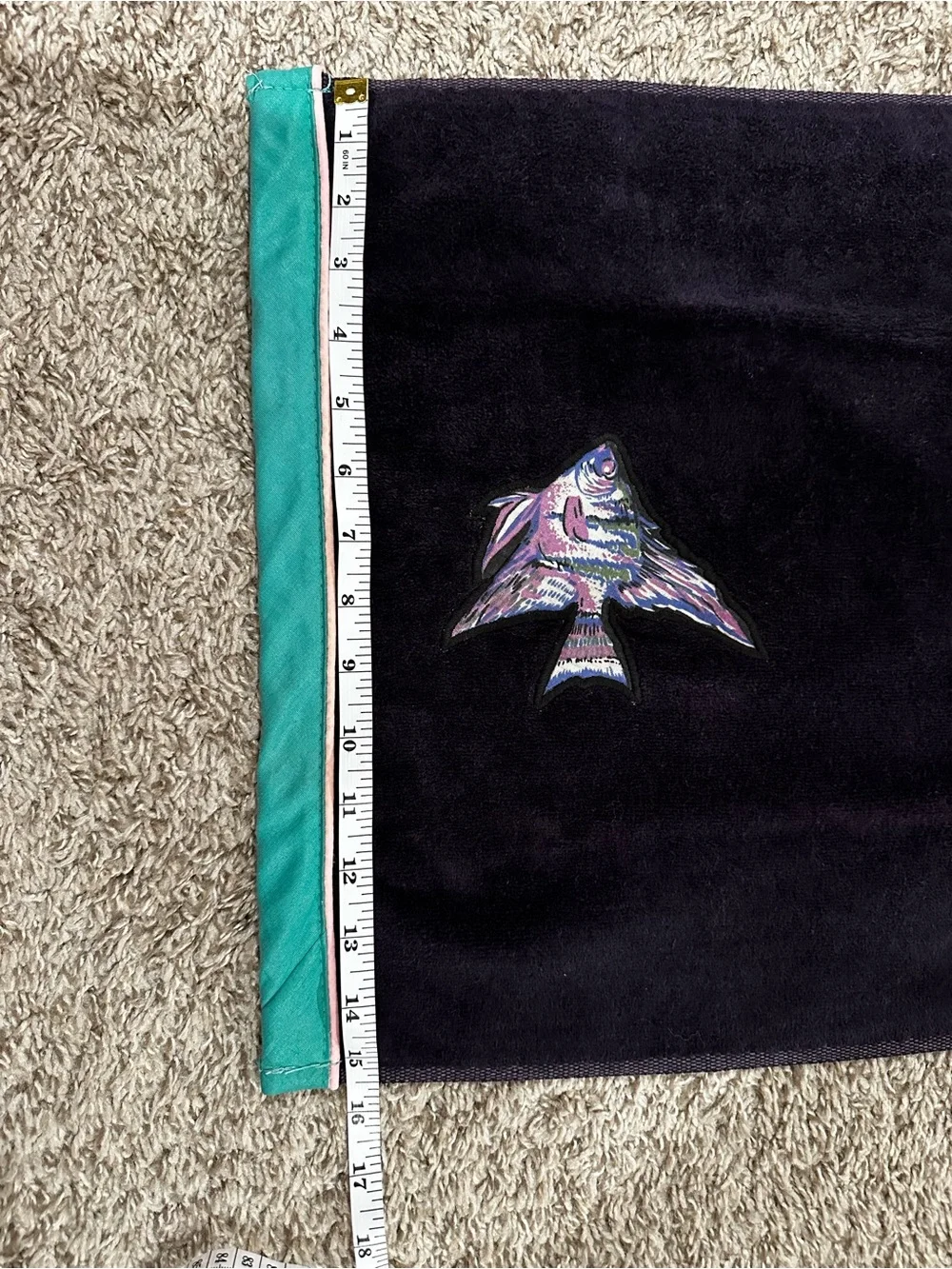 R.A. Briggs Cotton Hand Towel Embroidered Fish Navy/Teal 15 x 26 in